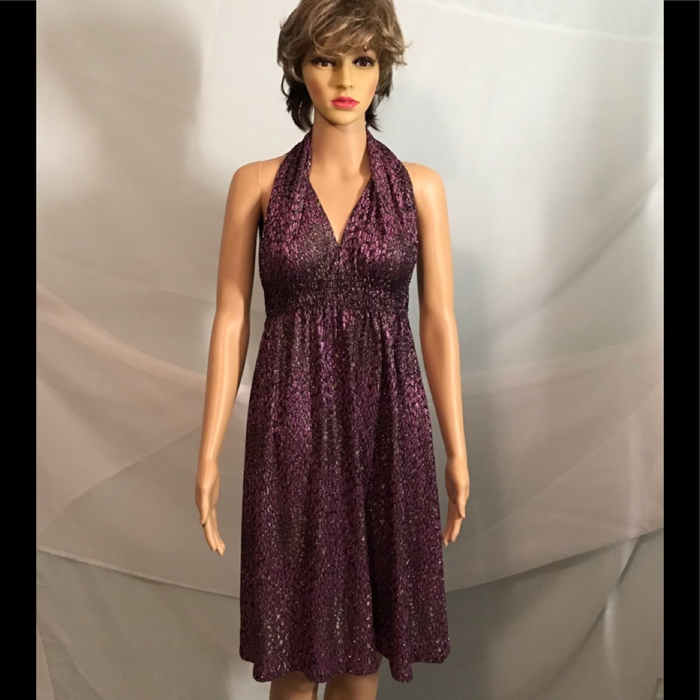 Plum Halter Midi Dress with Smocked Waist
